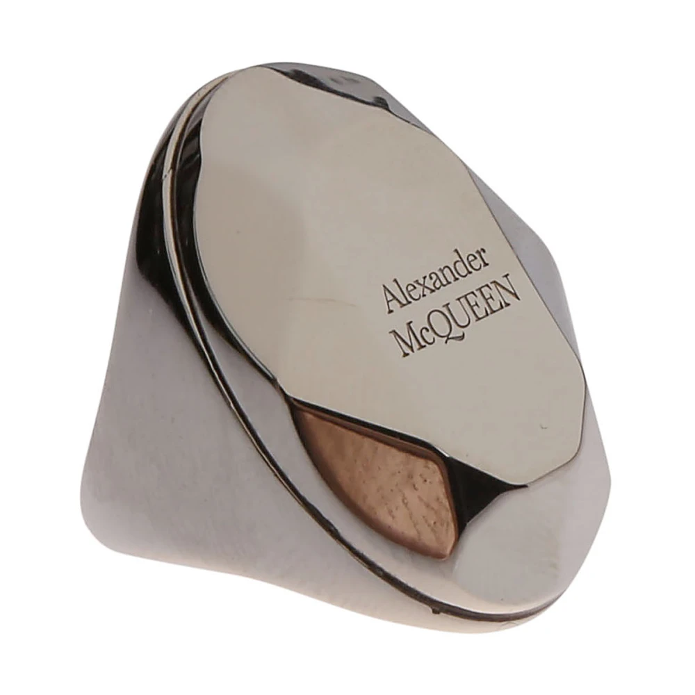 Alexander Mcqueen Women's Gray Rings, 52 Mm, Faceted Stone Chunky Band Ring