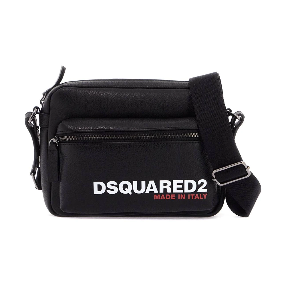 Dsquared2 Crossbodytas van gestructureerd leer met verstelbare band Black Heren