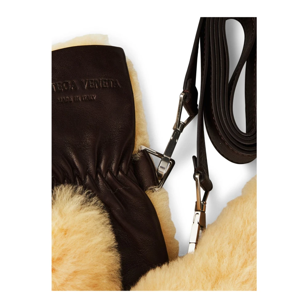 Bottega Veneta Shearling Leren Logo Handschoenen Beige Dames