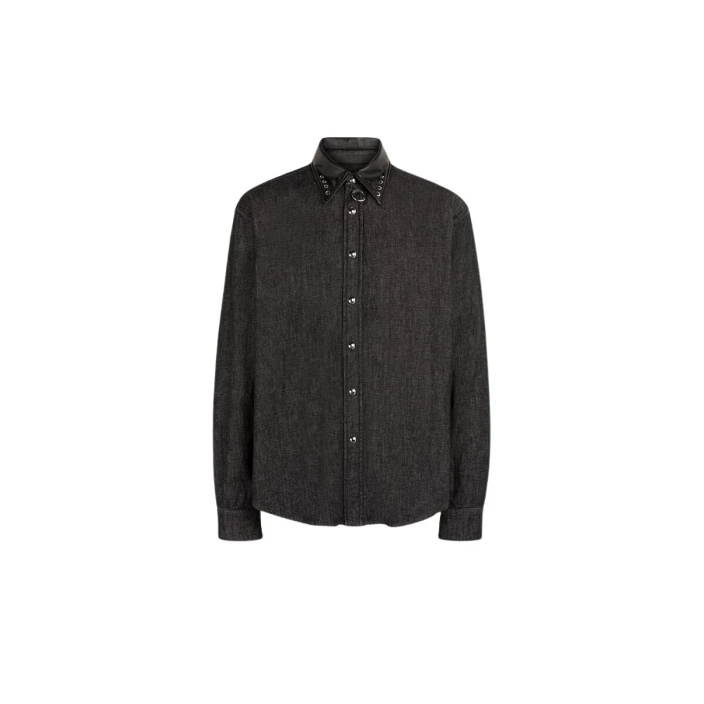 Roberto Cavalli Studded Denim Shirt met O-Ring Kraag Black Heren