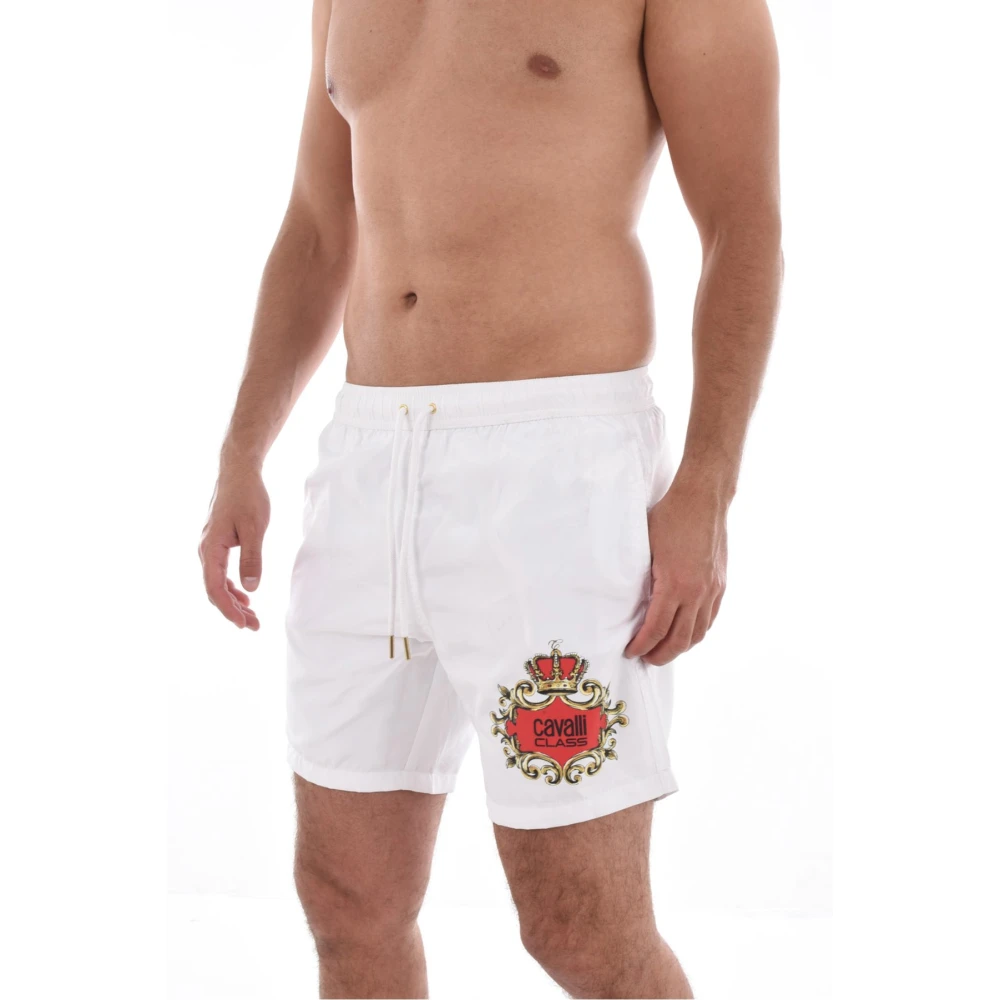 Cavalli Class Logo Print Zwemshorts Klassiek White Heren