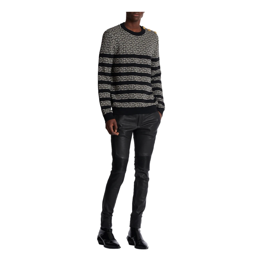 Balmain Gestreepte PB Labyrinth wol en linnen trui Black Heren
