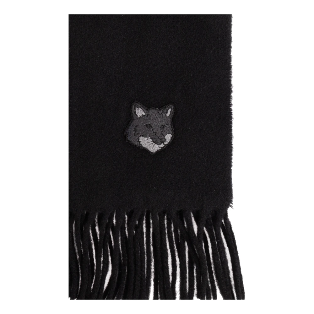 Maison Kitsuné Wollen sjaal met logopatch Black Dames