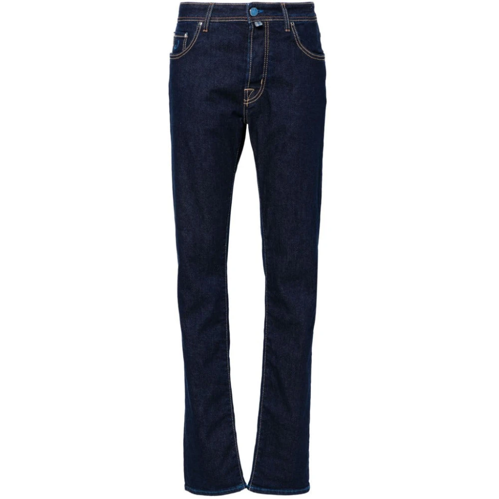 Jacob Cohën Slim Fit Donkerblauwe Jeans met Gouden en Blauwe Stiksels Blue Heren