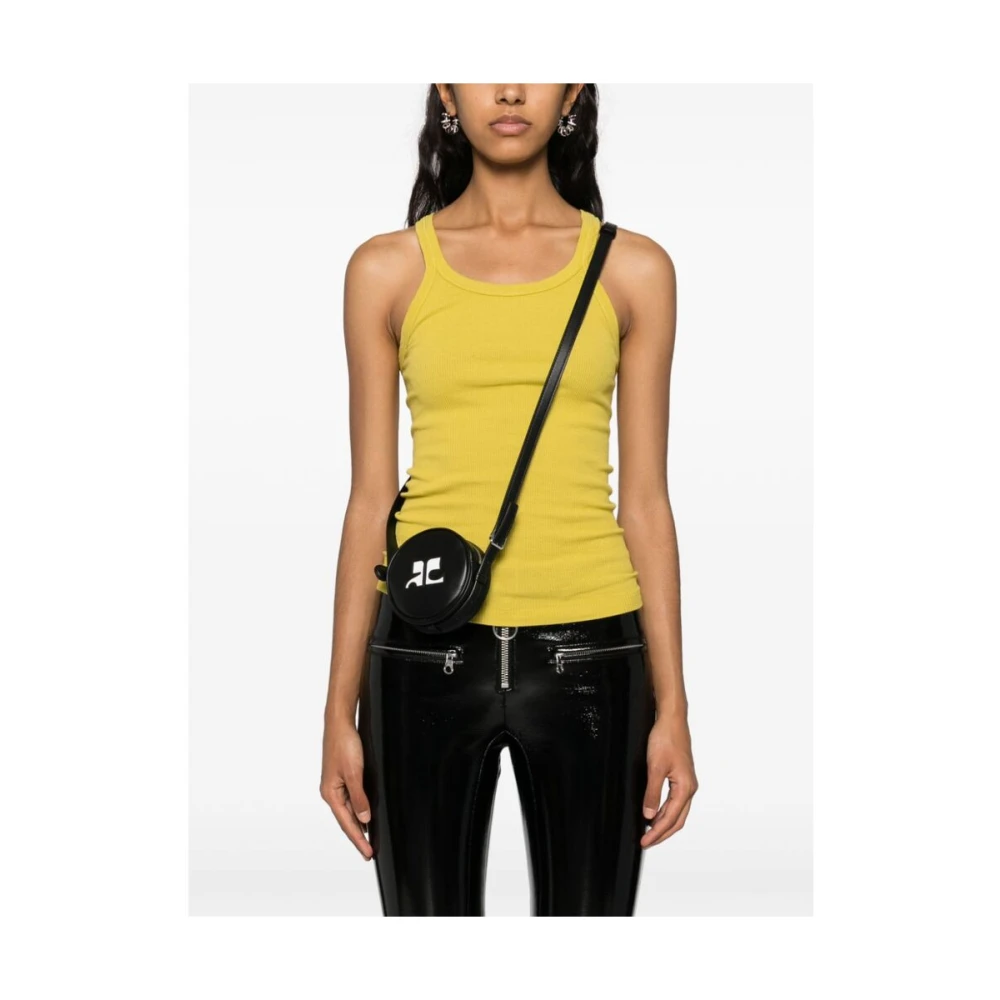 Courrèges Zwarte Leren Cirkel Motief Schoudertas Black Dames
