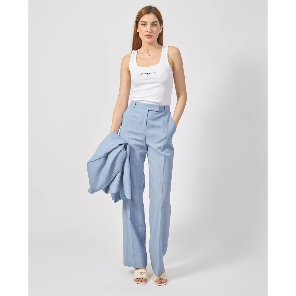 Hugo Boss Hoge taille formele broek in blauw ruit Blue Dames