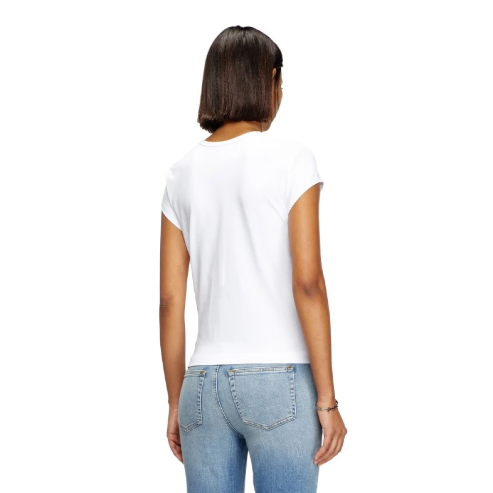 Diesel Logo Cut-Out Stretch Cotton T-Shirt White Dames