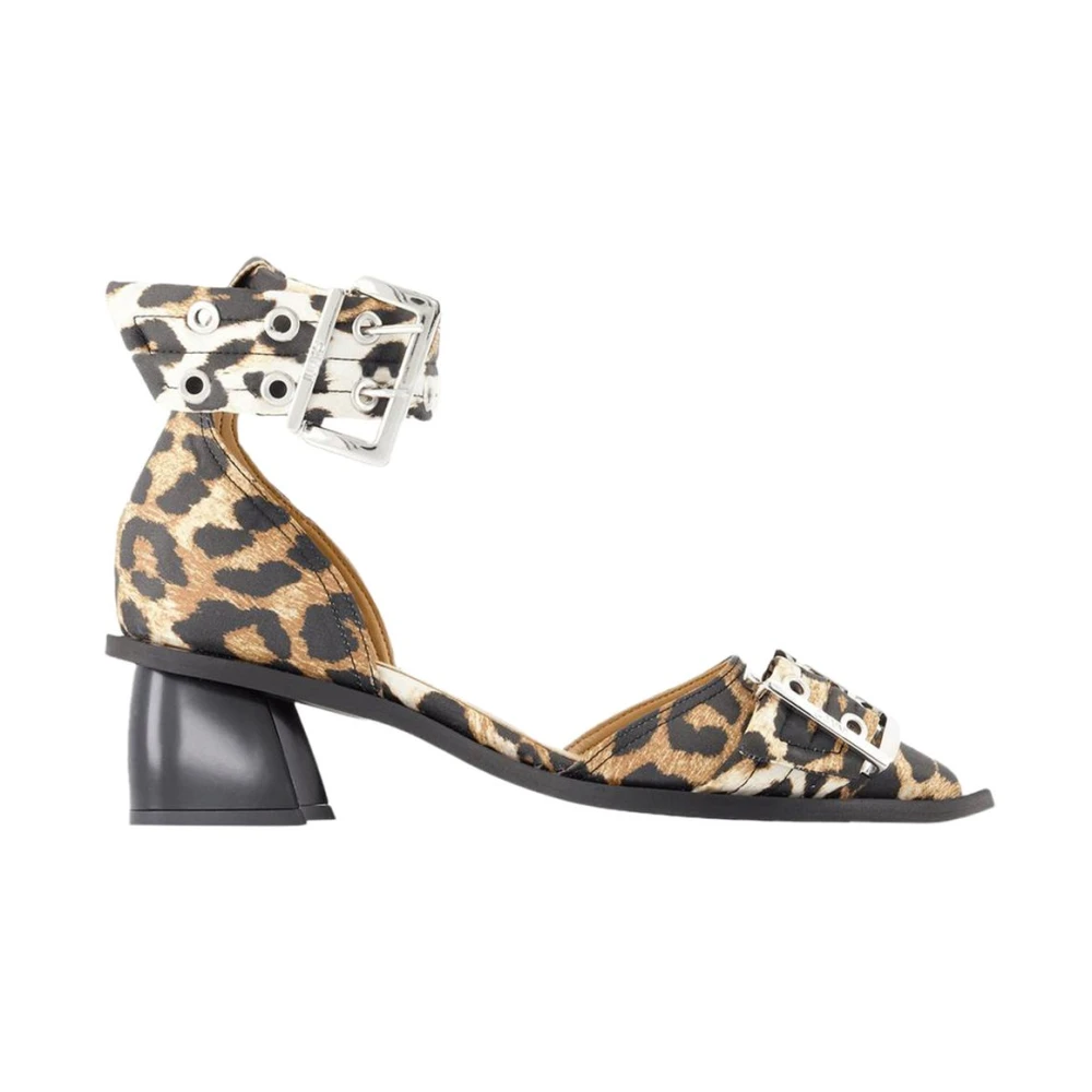 Ganni Luipaardprint Enkelband Sandalen