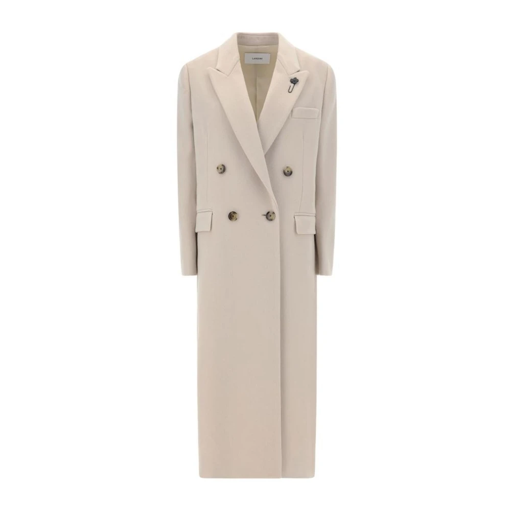 Lardini Double-Breasted Wollen Jas met Revers Beige Dames