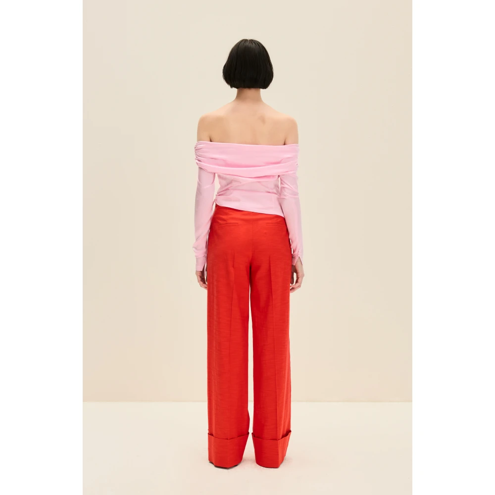 Jaaf Stijlvolle Roze Off-Shoulder Gerimpelde Top Pink Dames