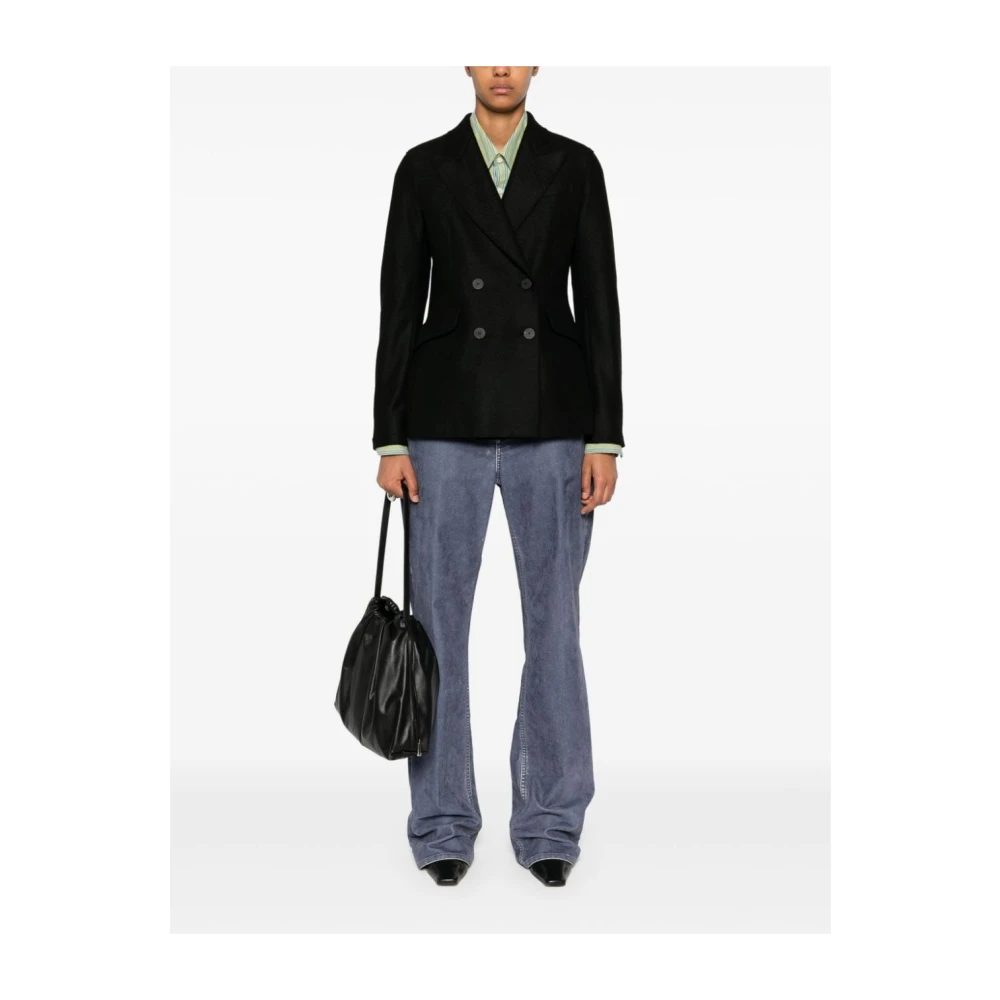 Harris Wharf London Zwarte double-breasted blazer met piekrevers Black Dames