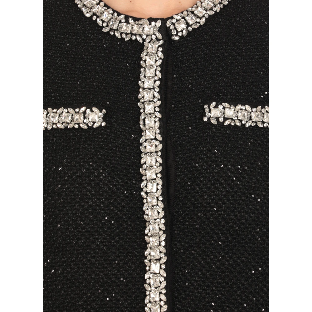 Self Portrait Zwarte wollen blend vest met strass Black Dames