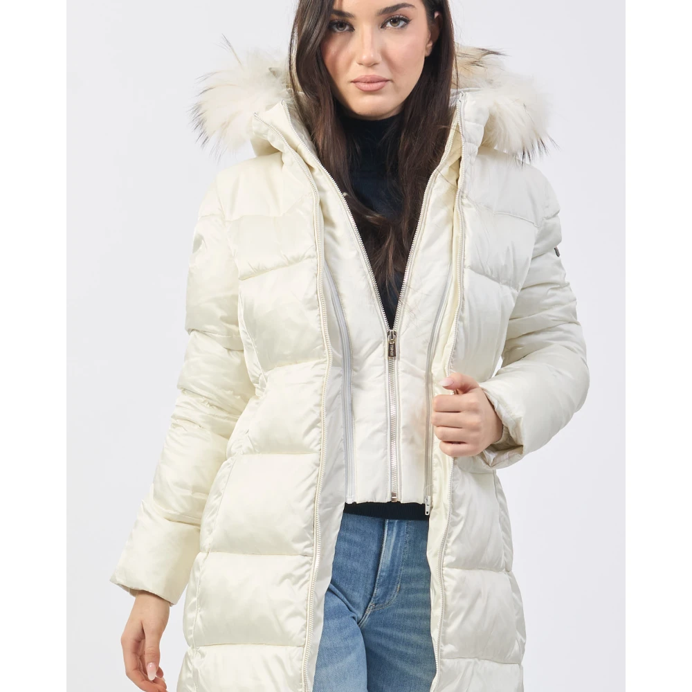 YES ZEE Ivoor Gewatteerde Jas met Nepbont Beige Dames