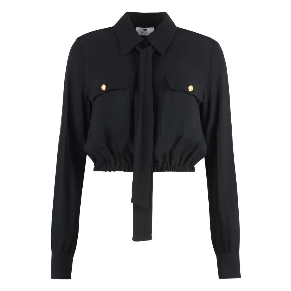 Elisabetta Franchi Georgette shirt met strikkraag Black Dames