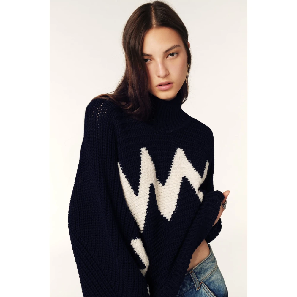BA&SH Alpaca Bouclé Cape Pullover Blue Dames
