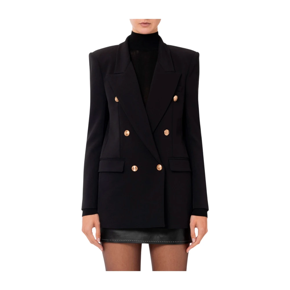 Elisabetta Franchi Double-Breasted Stretch Crepe Blazer Black Dames