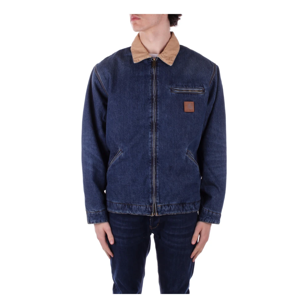 Carhartt WIP Blauwe Jassen met Voorlogo Rits Blue Heren