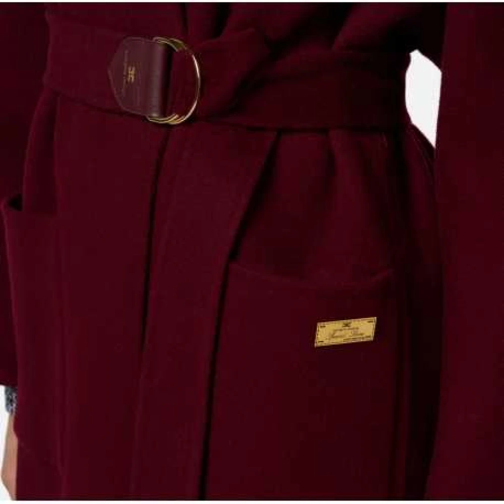 Elisabetta Franchi Bordeaux Dubbelzijdige Jas met Riem Red Dames