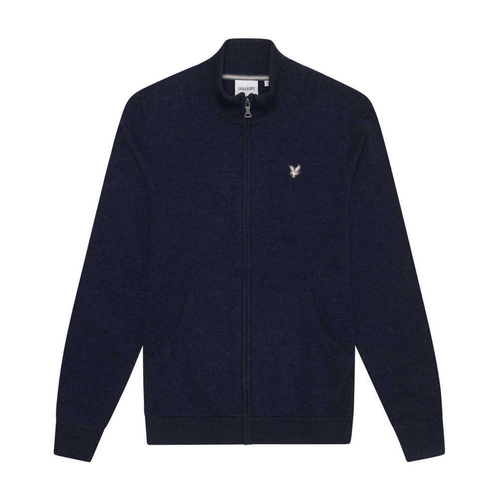 Lyle & Scott Cashmere Blend Zip Through Jumper Blue, Herr