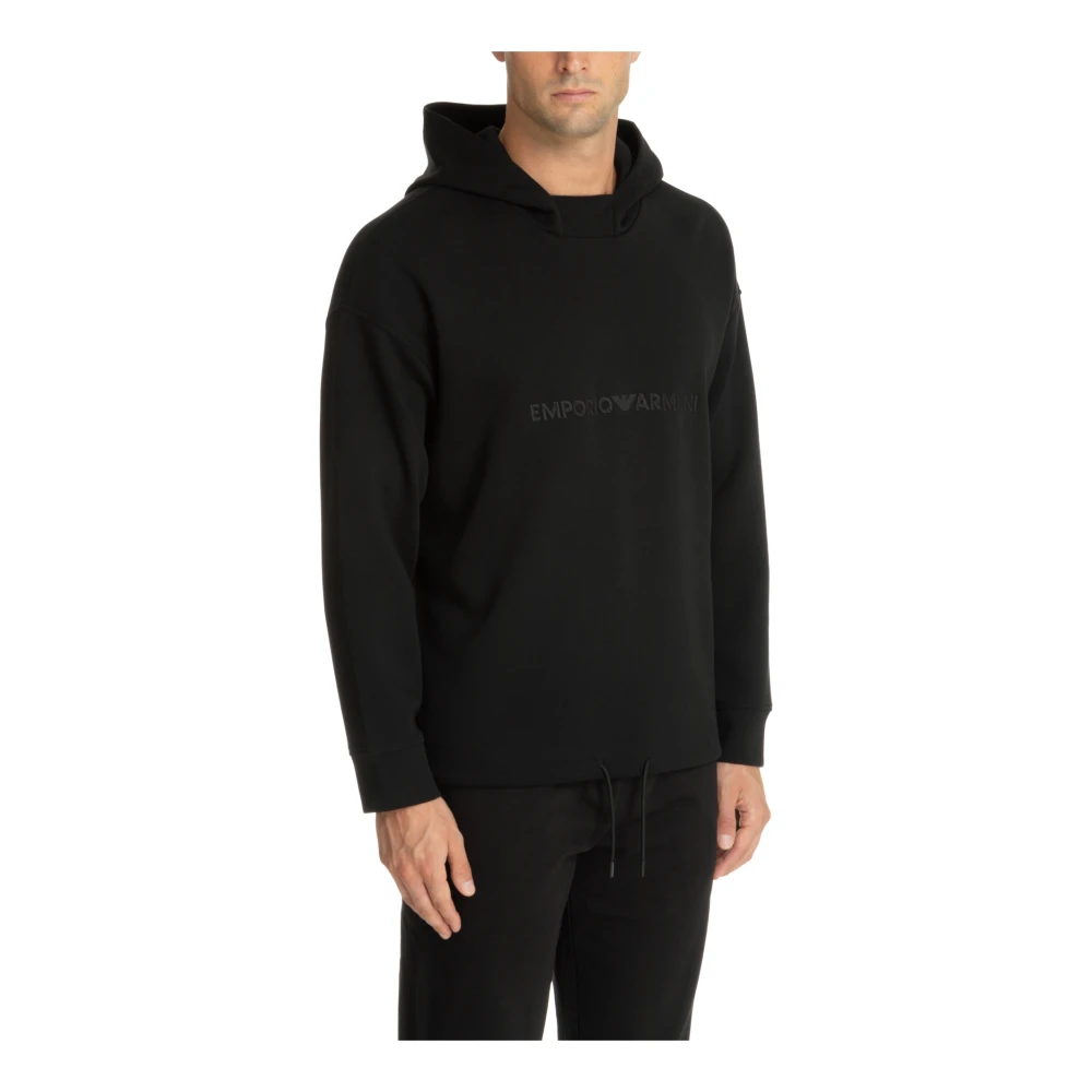 Emporio Armani Trekkoord Effen Logo Hoodie Black Heren