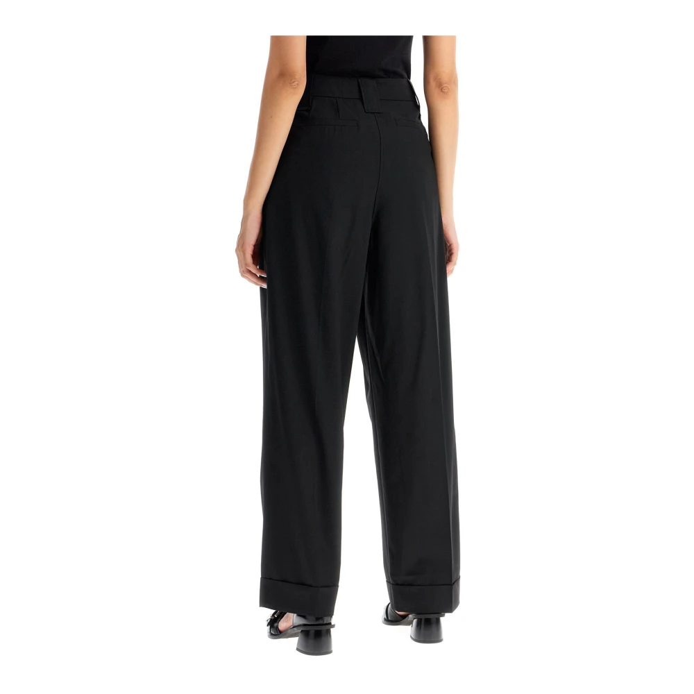 Ganni Hoge Taille Wijde Broek met Plooien Black Dames