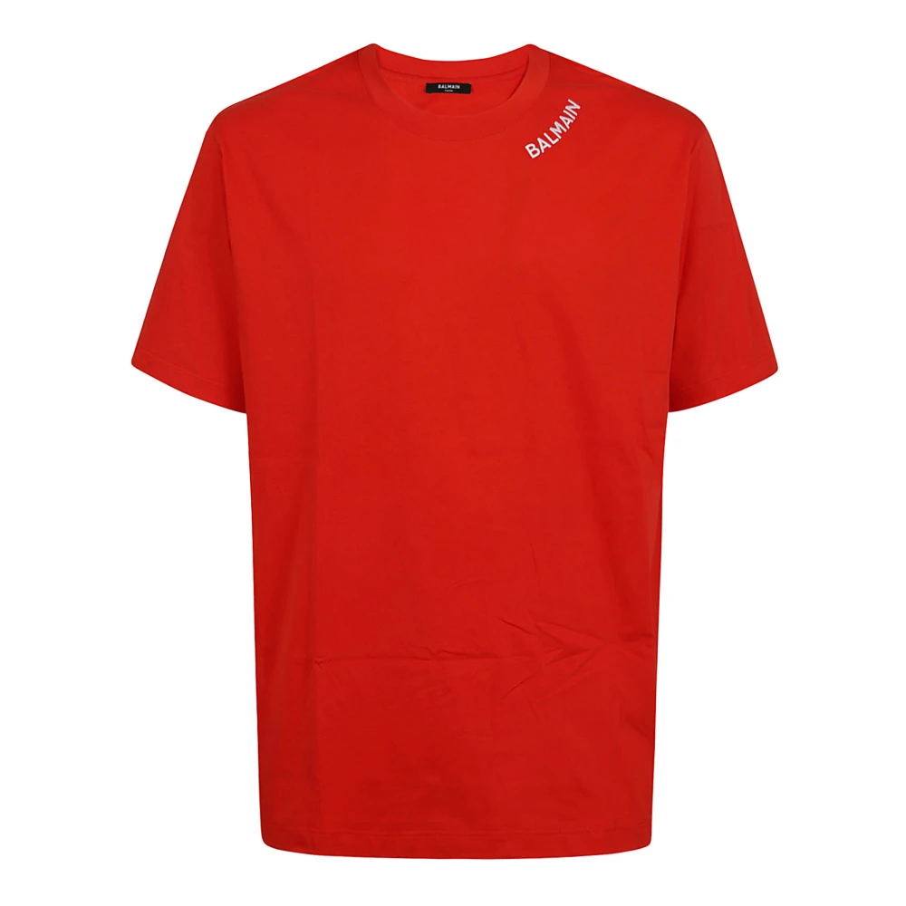 Balmain Stitch Kraag T-Shirt Straight Fit Red Heren
