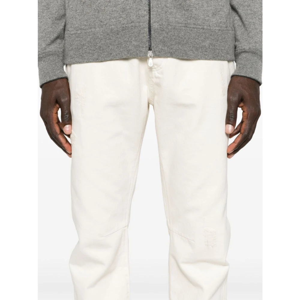 BRUNELLO CUCINELLI Witte Denim Broek met Gescheurde Details White Heren