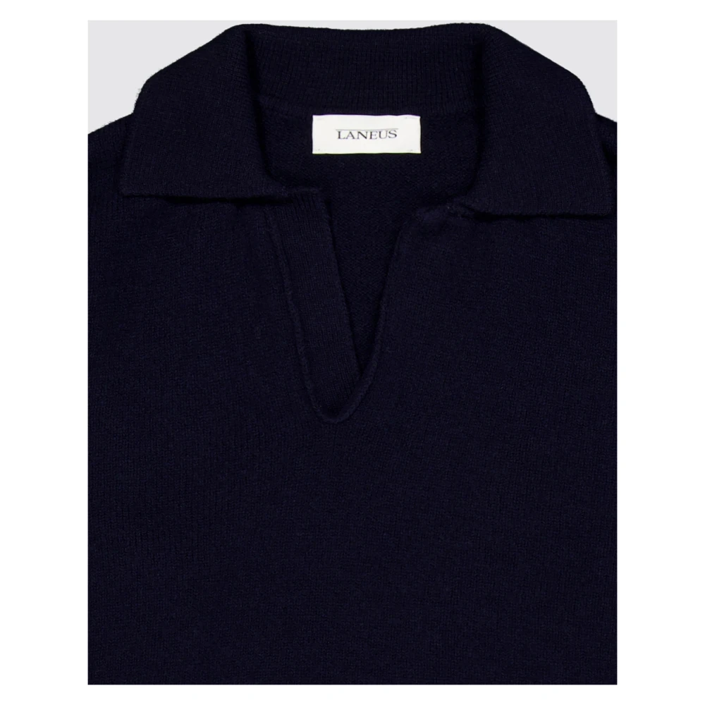 Laneus Lange Mouw Gebreide Polo Trui Blue Heren