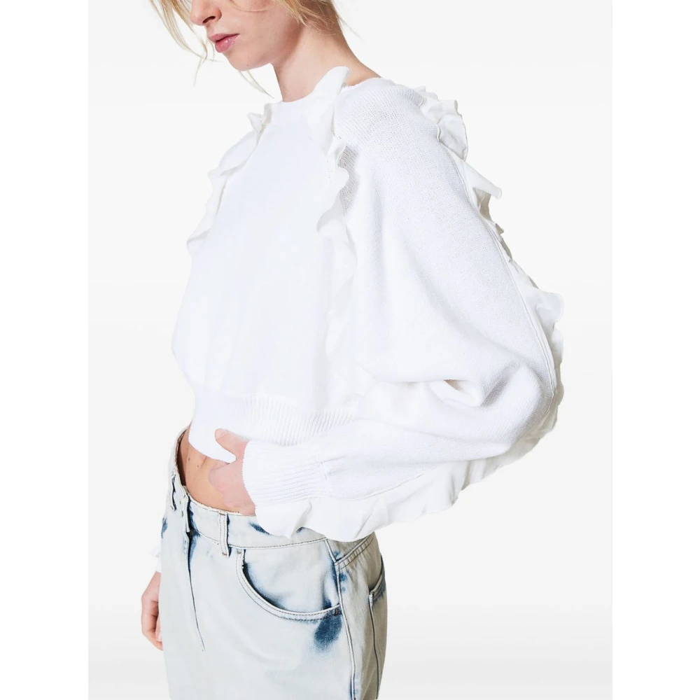 Twinset Witte Geborduurde Logo Crew Neck Sweaters White Dames