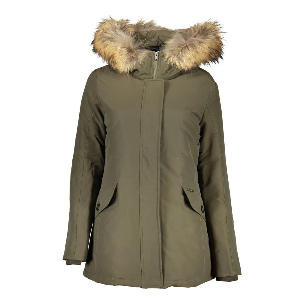 Woolrich Groene jas met afneembare bontcapuchon Green Dames