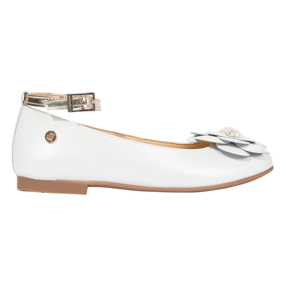 Andanines , Kids Ballerina Shoes, Female, White, 37 Eu, Leather Ankle Strap Flower Pumps