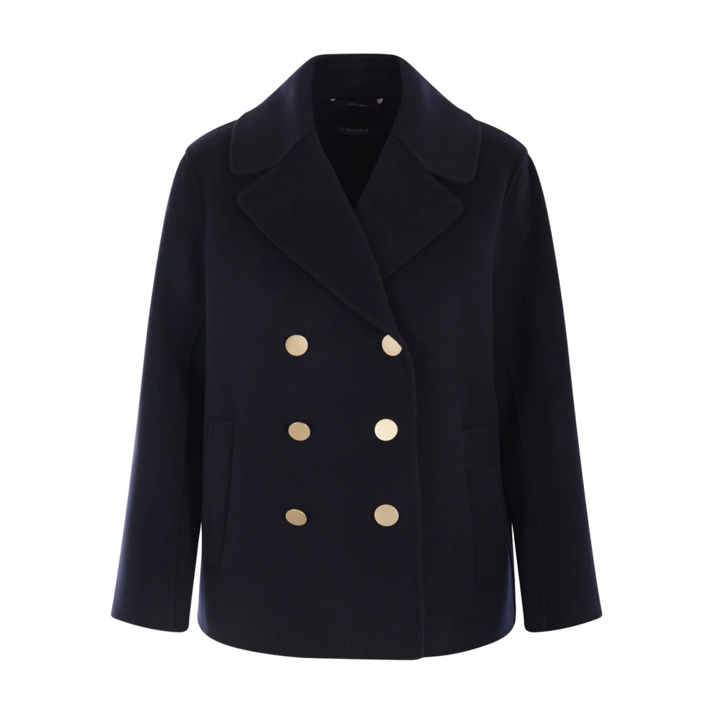 Max Mara Blauwe Wol Damesjas met Dubbele Knopenrij Blue Dames