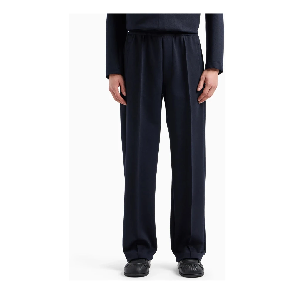 Emporio Armani Blauwe Diagonale Broek met Elastische Taille Blue Heren