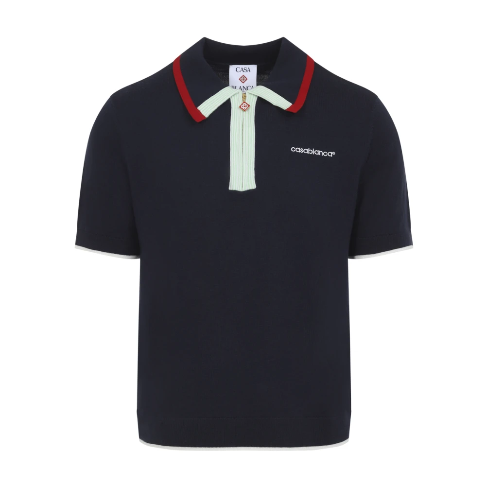 Casablanca Men's Blue Knitted Track Polo - Polo Shirts - M - Tops