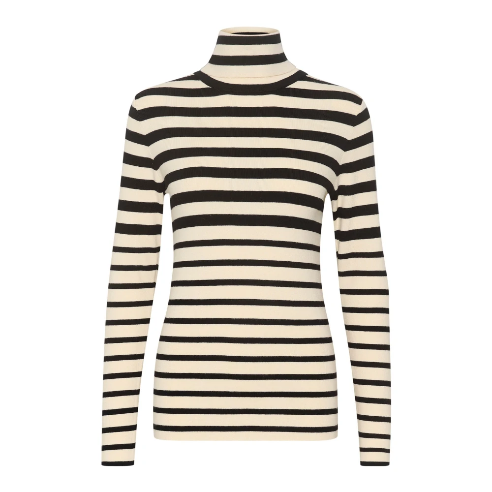 Soaked in Luxury Gestreepte Rollneck Trui Zwart Wit Beige Dames