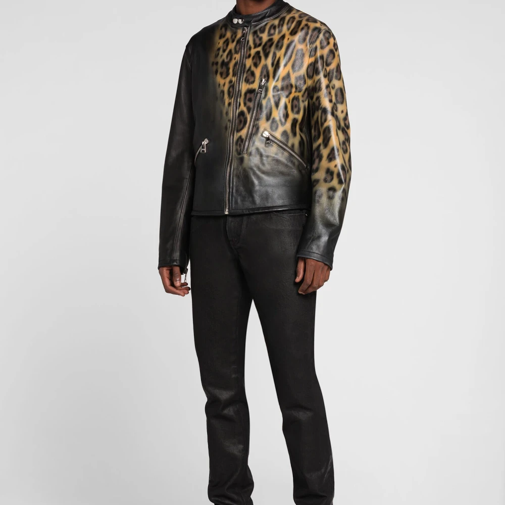 Roberto Cavalli Jaguar-Print Coated Slim Fit Jeans Black Heren