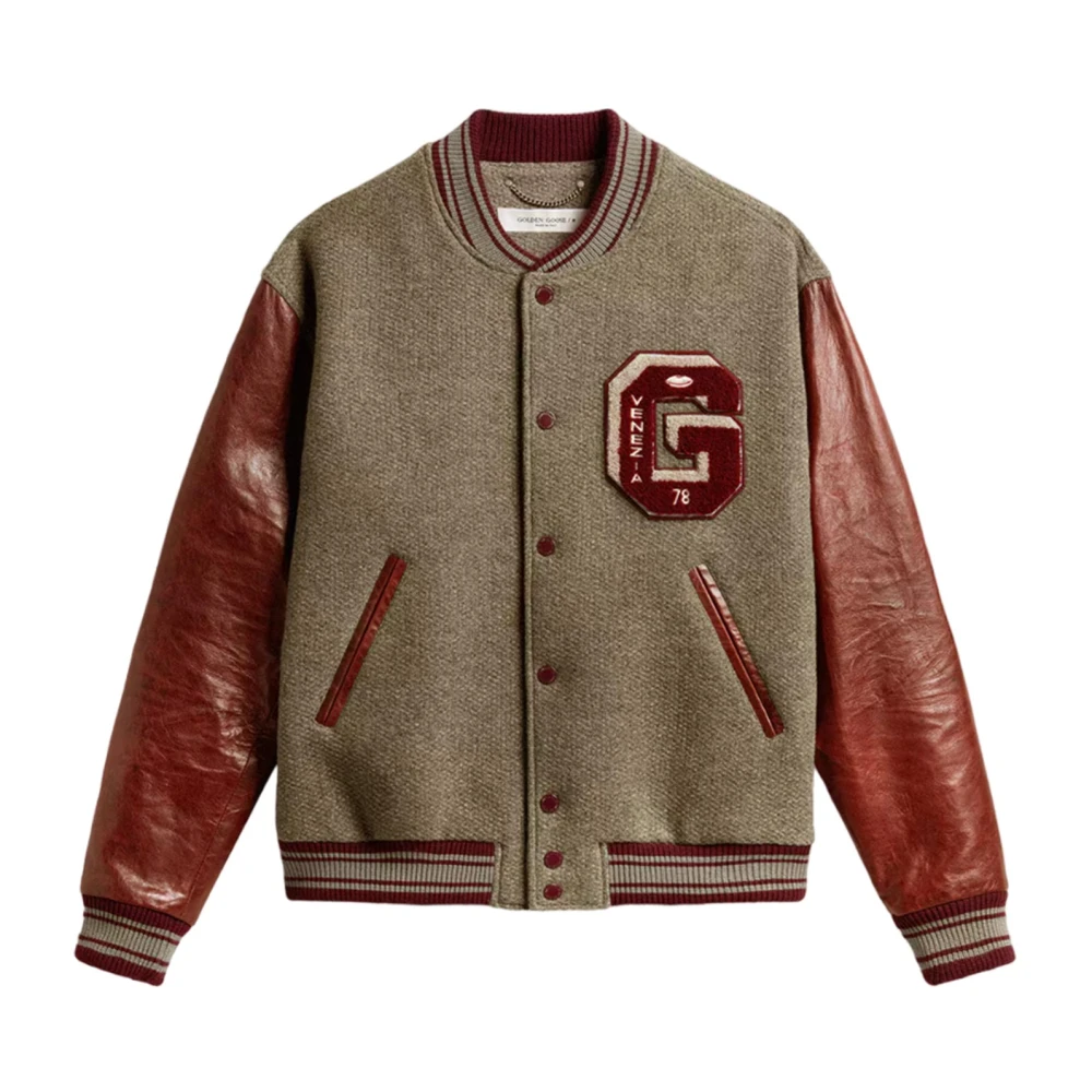 Golden Goose Distressed Patch Embroidered Coat Gray Heren