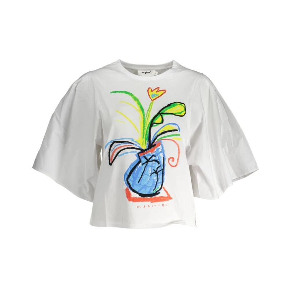 Desigual Kvinno Vit Toppar Dam, L, Bomull, Bomull Dam T-Shirt