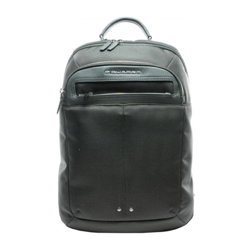 Piquadro Men's Green Leather And Fabric Laptop Backpack