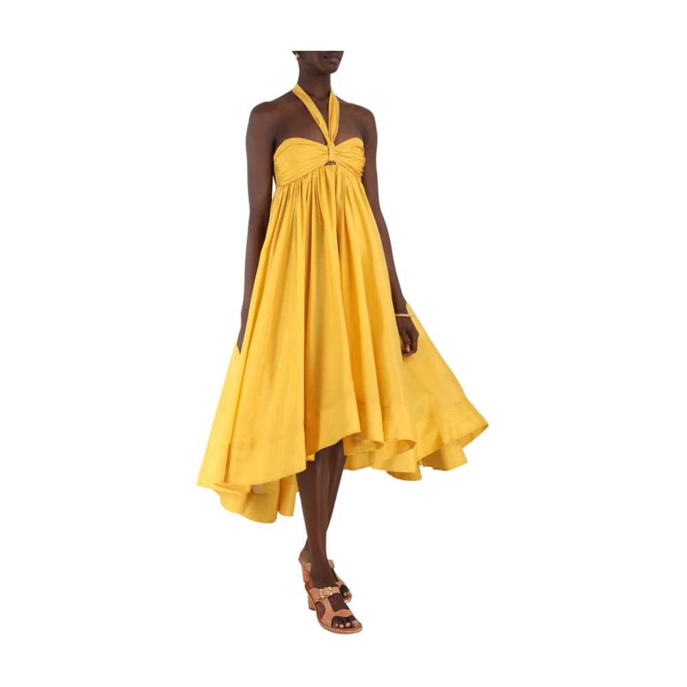 Zimmermann Zijden Halternek Maxi Jurk Yellow Dames