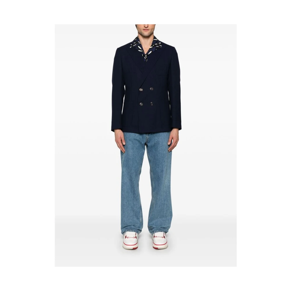 Dolce & Gabbana Navy Blauw Dubbel-Breasted Jas Blue Heren