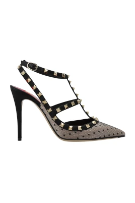Rockstud Sequin Polka Dot Satin Ankle Strap Pump