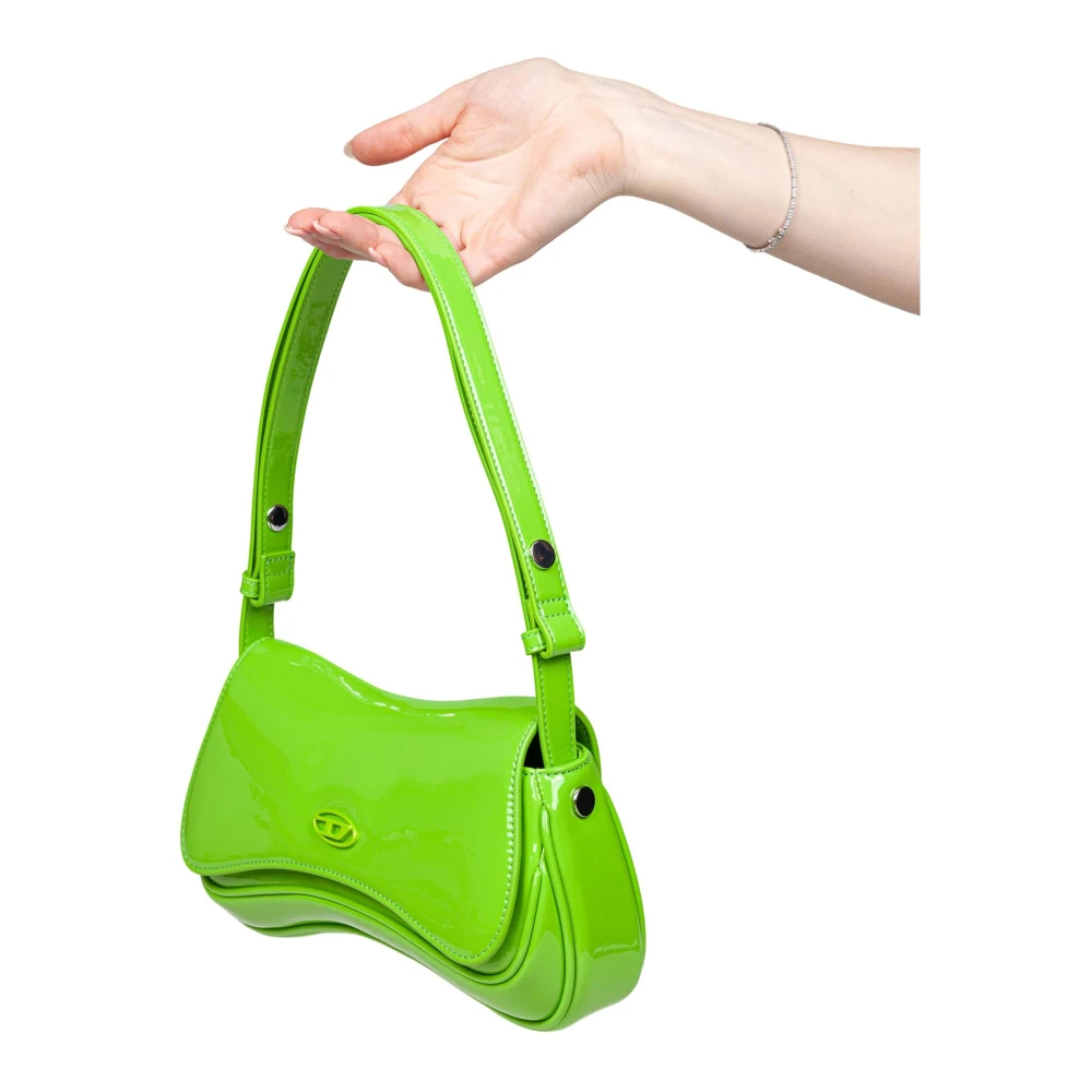 Diesel Groene Schoudertas met Glanzende Afwerking Green Dames