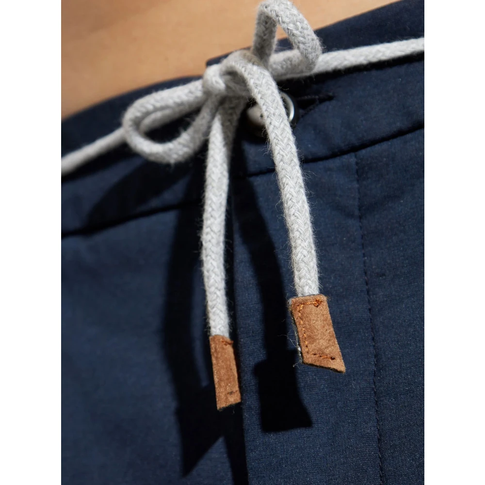 Eleventy Navy Blauwe Chino Broek Koord Knoop Blue Heren