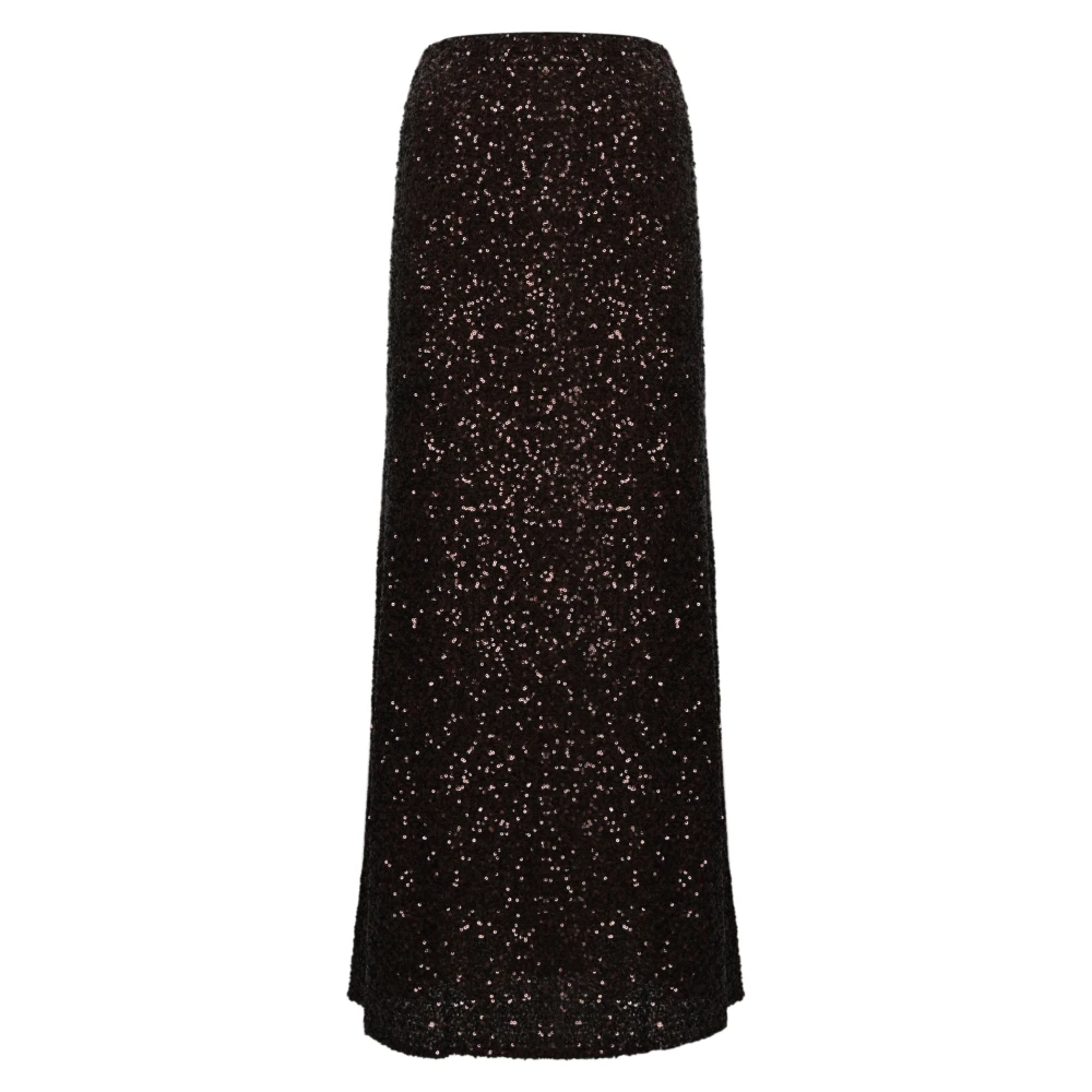 Twinset Pailletten Geborduurde Lange Rok Brown Dames