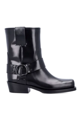 Svart Rockstud Läder Biker Ankelboots
