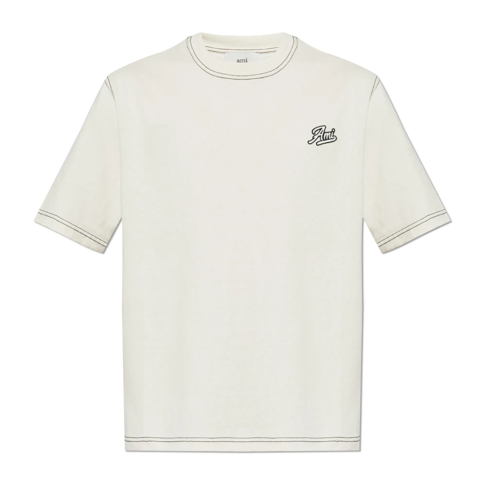 Ami Paris T-shirt met logo Beige Heren