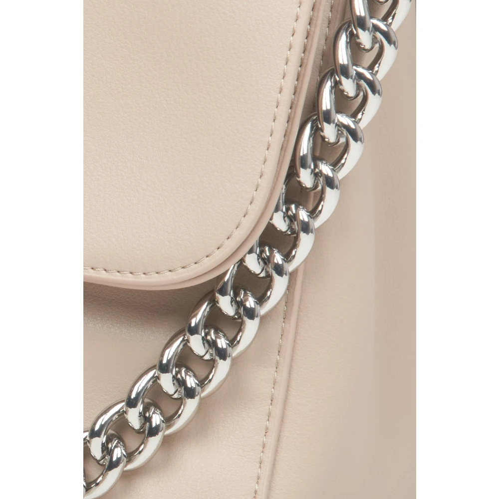 Estro Dames Licht Beige Leren Crossbody Tas met Zilveren Ketting Er00113763 Beige Dames