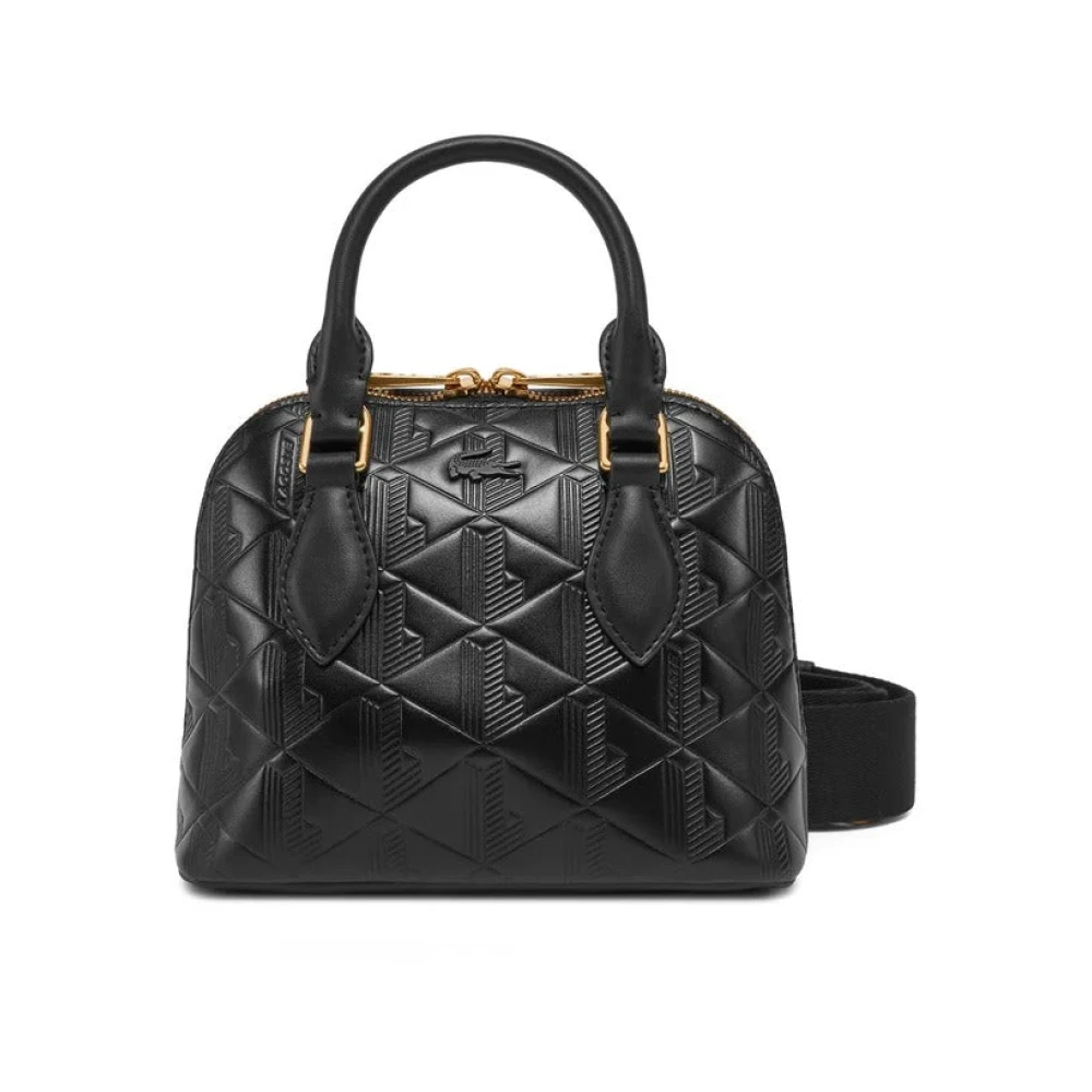 Lacoste Donna Nero Borsa A Mano Con Monogramma Maheki