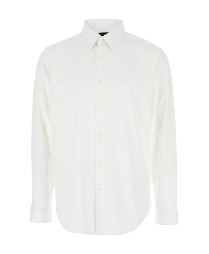chemise-blanche-a-col-pointu-en-melange-de-coton